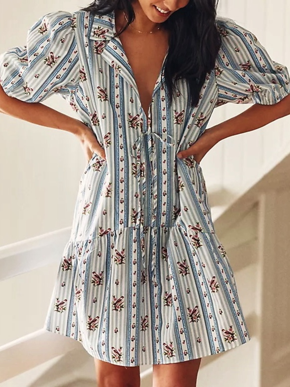 Anthropologie / Lyrebird Puff Sleeve Floral Mini Dress